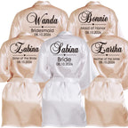 Customized Name Date Wedding Bathrobe Faux Silk Bridal Robe Bridesmaid