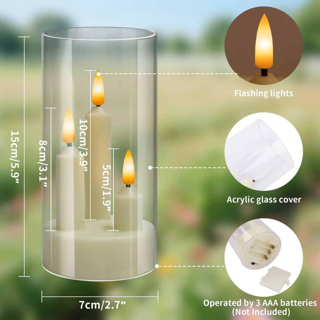 Flameless 3 in 1 LED Taper Candles with 15CM Battery Operated Flickering Electric Window Candles for Christmas Wedding