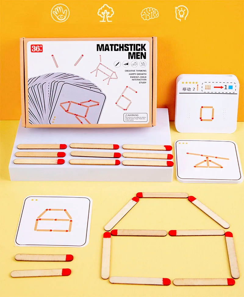 Montessori Matches Puzzles Game Wooden Toys Math Geometry Thinking Educational For Kids Logic