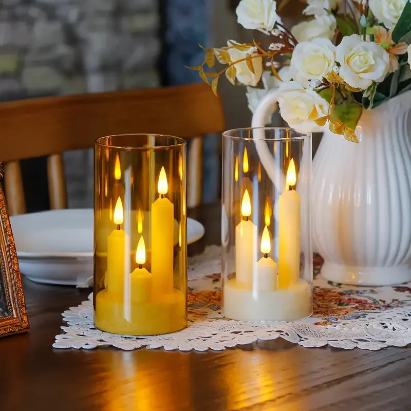 Flameless 3 in 1 LED Taper Candles with 15CM Battery Operated Flickering Electric Window Candles for Christmas Wedding