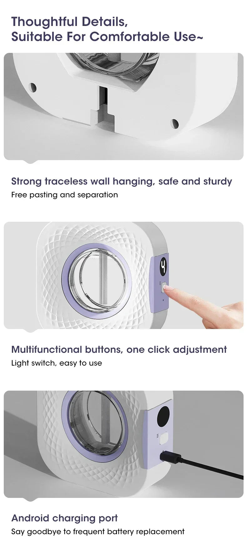 Smart Aroma Diffuser Air Purifier Digital Display Essential Oils 4 Gears Wall Mount Tabletop USB Charging