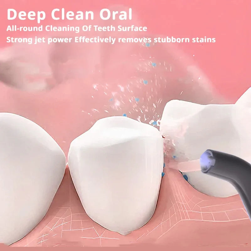 YUESI Portable Water Flosser Travel Mini Dental Irrigator 2 Nozzles 4 Modes Continuous Flow Plaque Busting Teeth Cleaning