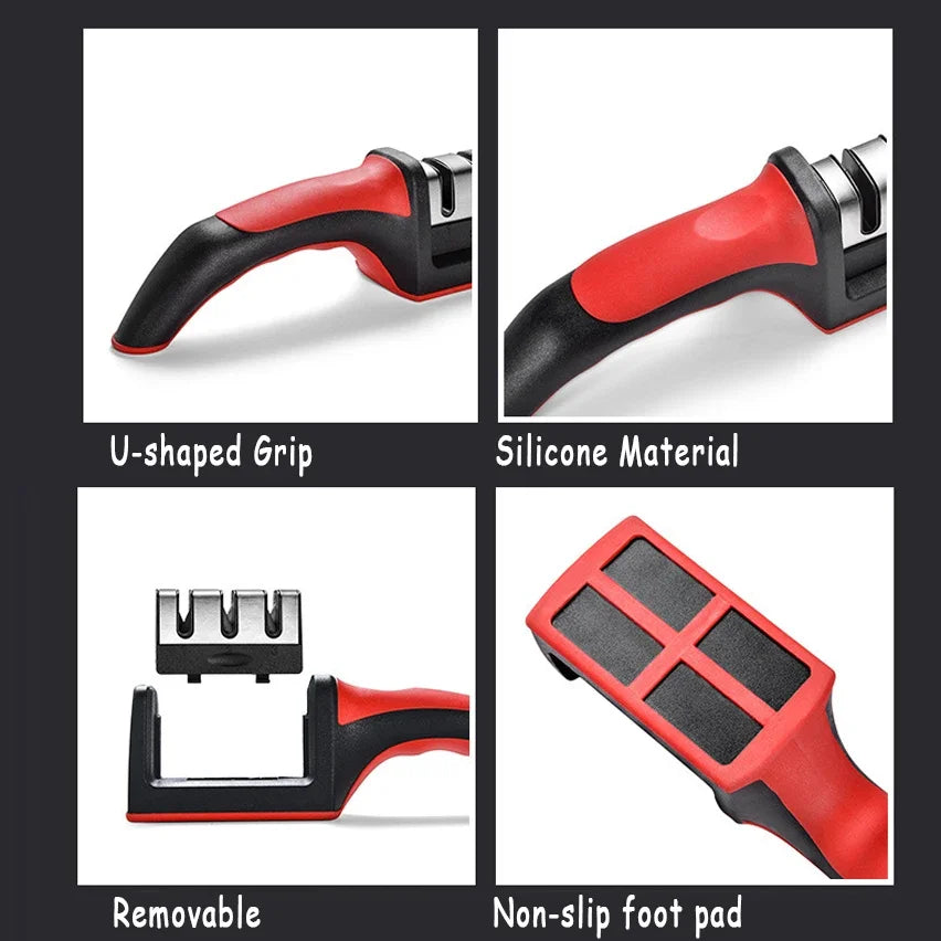 Knife Sharpener Handheld Multi-function 3 Stages Quick Sharpening Tool With Non-slip Base Kitchen Accessories