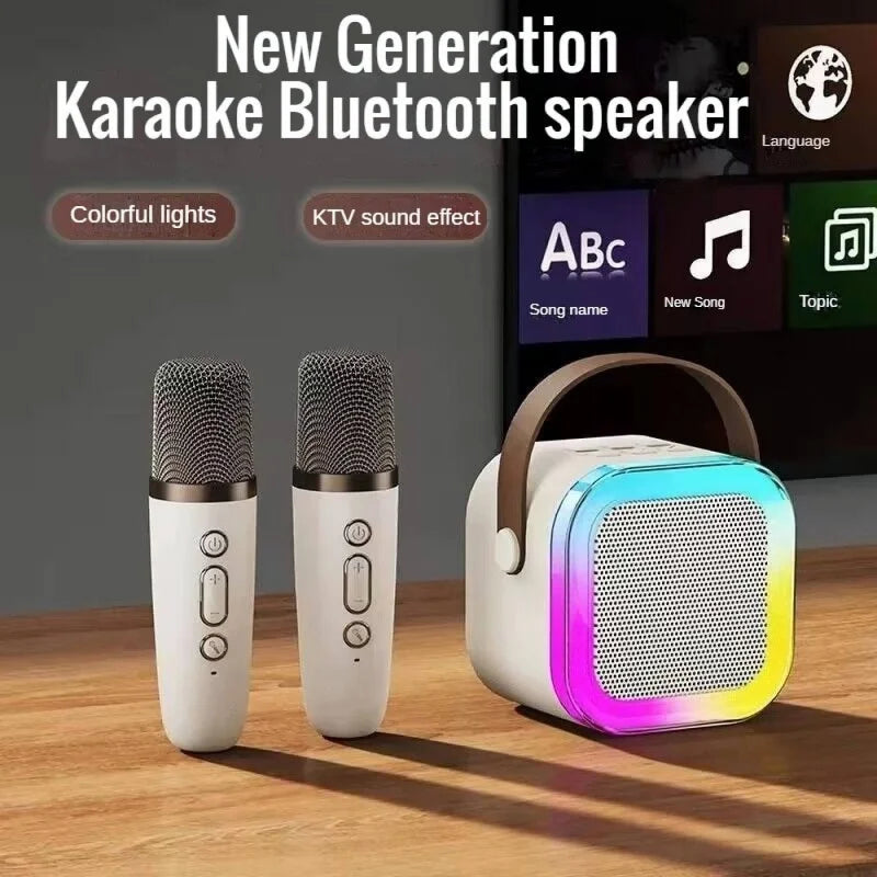 K12 Karaoke Machine 1/2 Wireless Microphones Portable 5.3 PA Bluetooth Speaker System RGB Lights Audio Home KTV