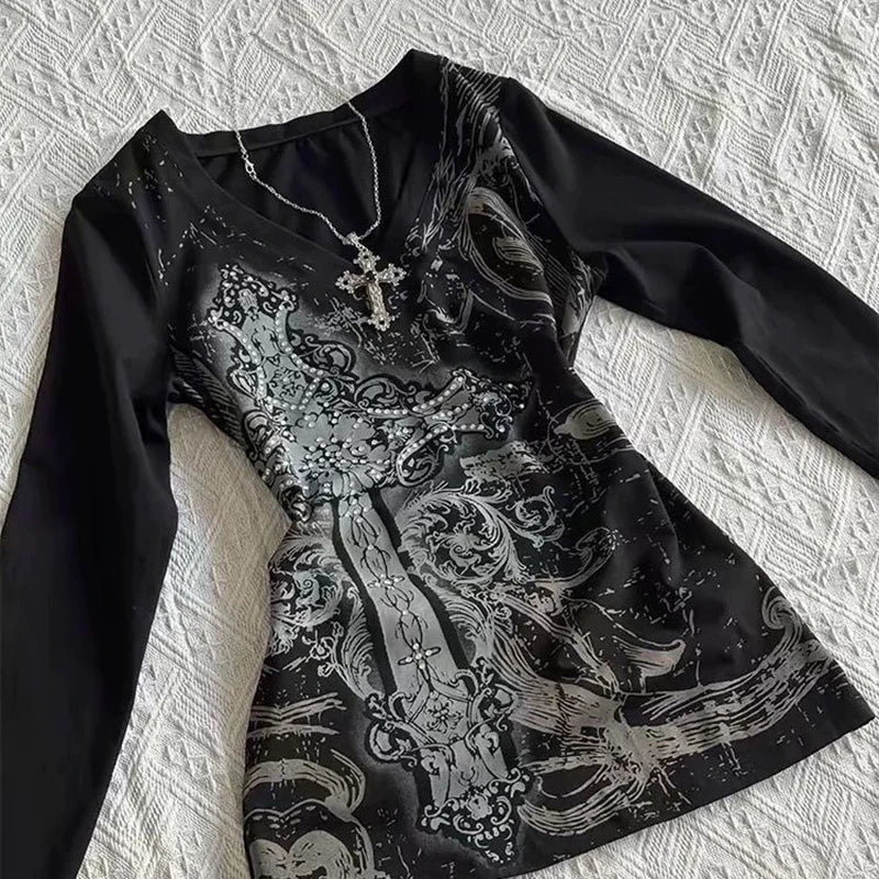 Women's Hip hop 90s Vintage Punk T-Shirt Gothic Slim