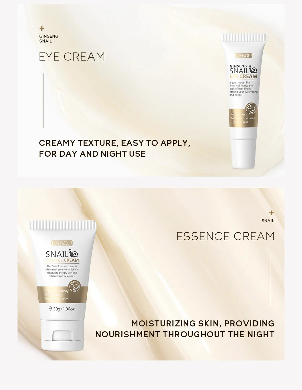 3pcs set LAIKOU Skin Care Vitamin C Sakura Snail Essence Serum Eye Face Cream Moisturizer Travel Size