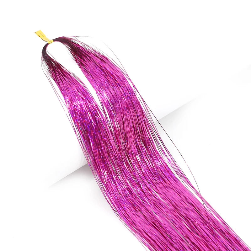 93cm Sparkle Hair Tinsel Rainbow Colored Strands  Hair Extensions Glitter