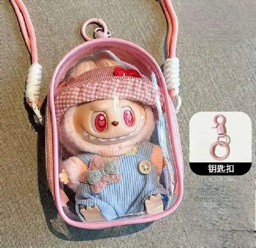 Labubu Protect Case Sitting Party 15cm Cotton Doll Shoulder Bag PVC Storage