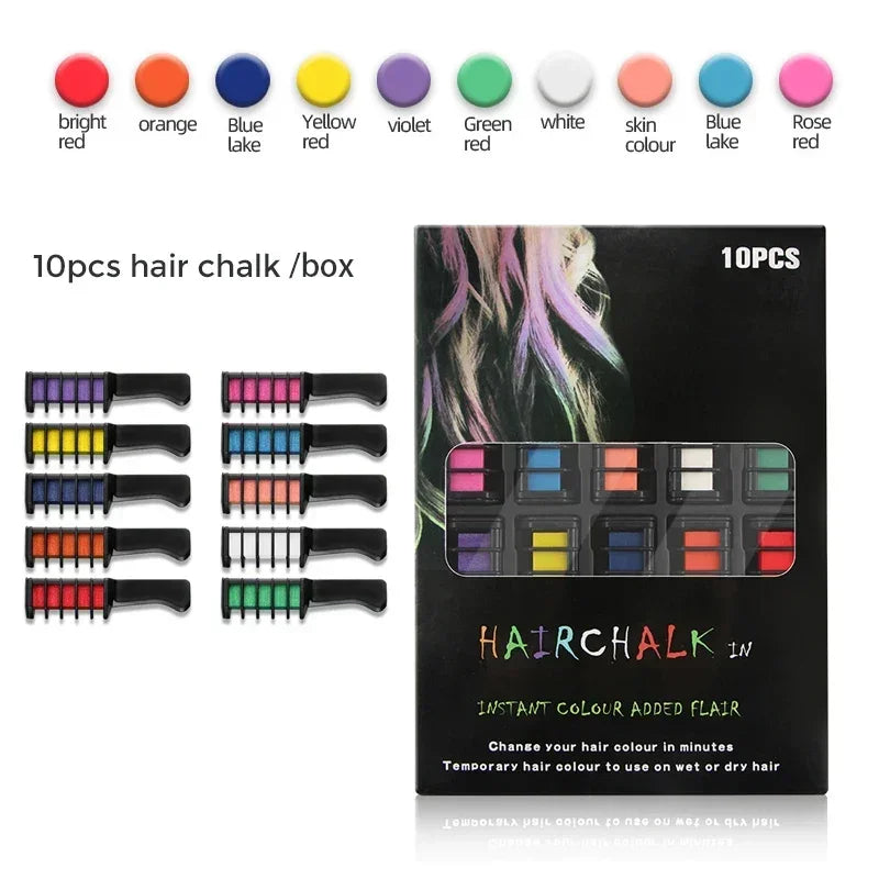 10 pc Hair Chalk For Girls Fashion Colored Chalks Temporary Hair Coloring Product