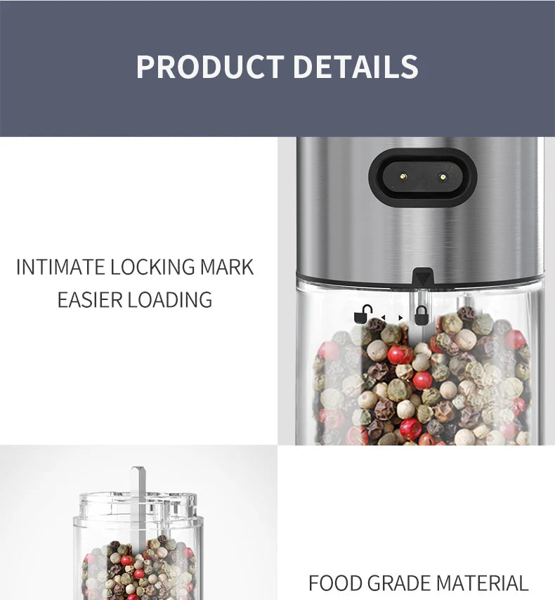 Salt And Pepper Grinder With Adjustable Coarseness Refillable Battery Powered Kitchen Set