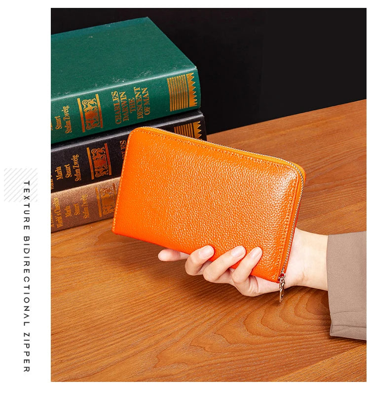RFID Anti-Theft Cowhide Leather Wallet Brush Head Layer Large Capacity
