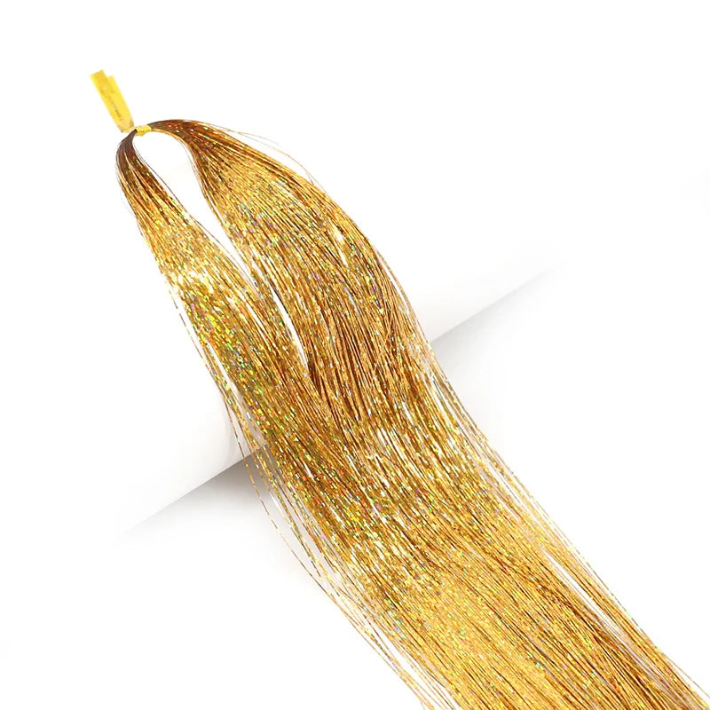 93cm Sparkle Hair Tinsel Rainbow Colored Strands  Hair Extensions Glitter