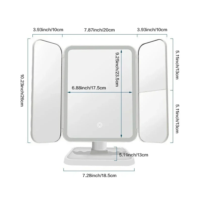 Trifold Makeup Mirror LED Lights Trifold
