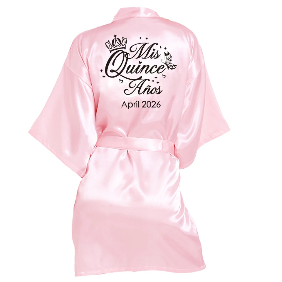 Customized Name Date Wedding Bathrobe Faux Silk Bridal Robe Bridesmaid