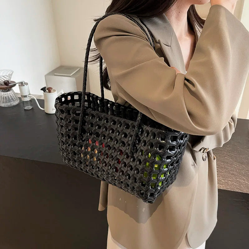 LEFTSIDE Small Solid Color Weave Tote Bags Shoulder Bag Handbags