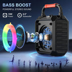Karaoke Machine with 2 Wireless Microphones Portable Speaker LED Lights Kids Adults