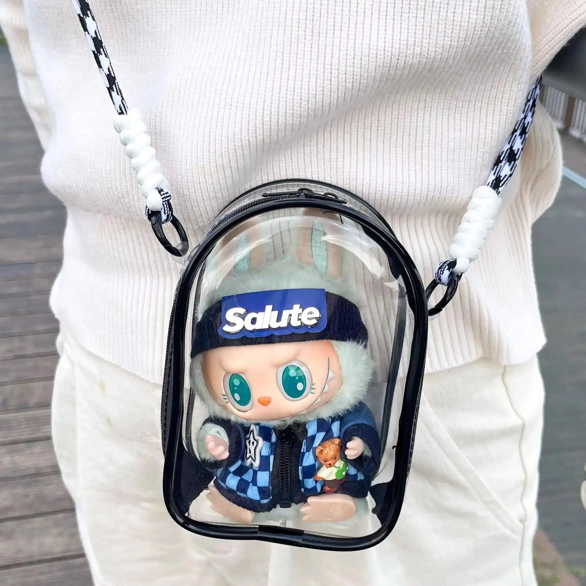 Labubu Protect Case Sitting Party 15cm Cotton Doll Shoulder Bag PVC Storage