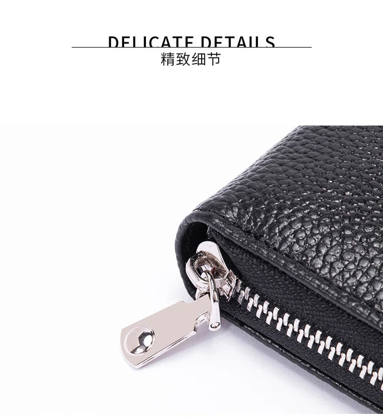 RFID Anti-Theft Cowhide Leather Wallet Brush Head Layer Large Capacity