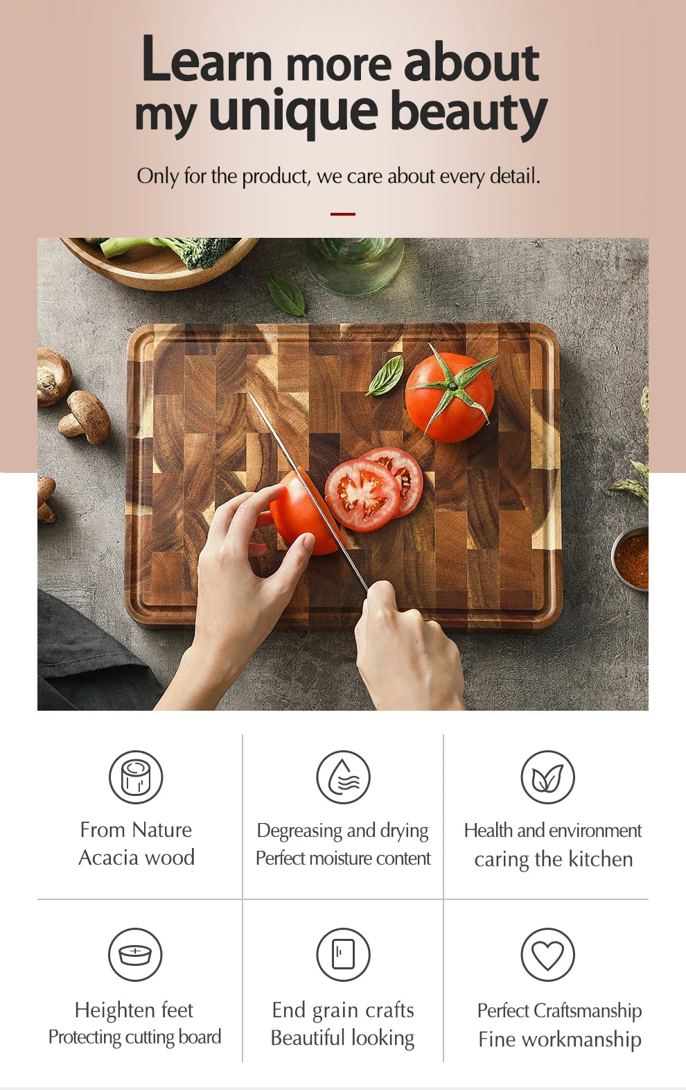 XINZUO Acacia Wood Cutting Board Cut Bread Fruit Meat Wooden Chopping Blocks Non-Slip Kitchen Tools