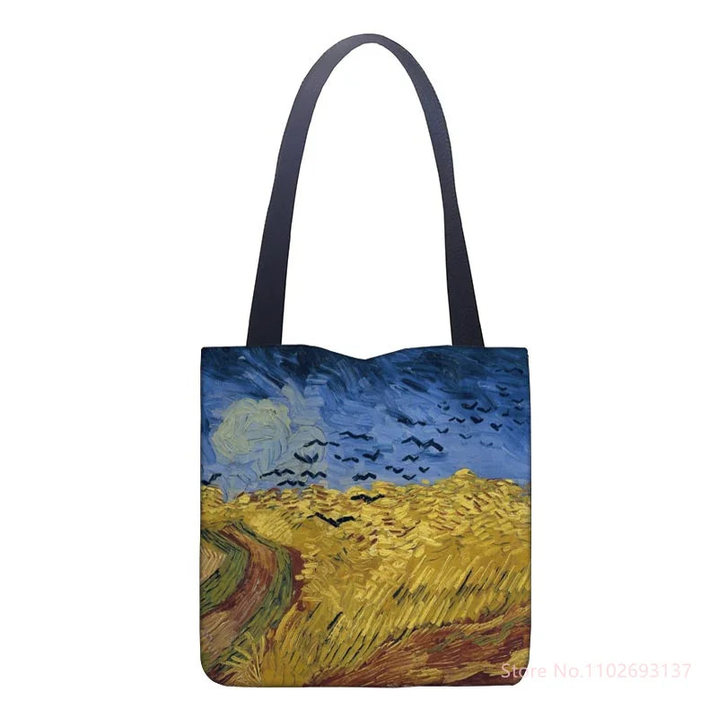 Van Gogh Oil Painting Tote Bag Retro Art Travel Shopping High Quality Foldable