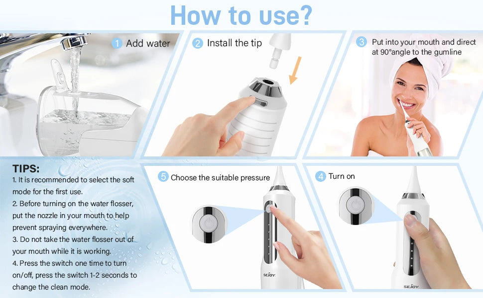 Sejoy Cordless Electric Water Flosser for Teeth Dental Portable Oral Irrigator Rechargeable