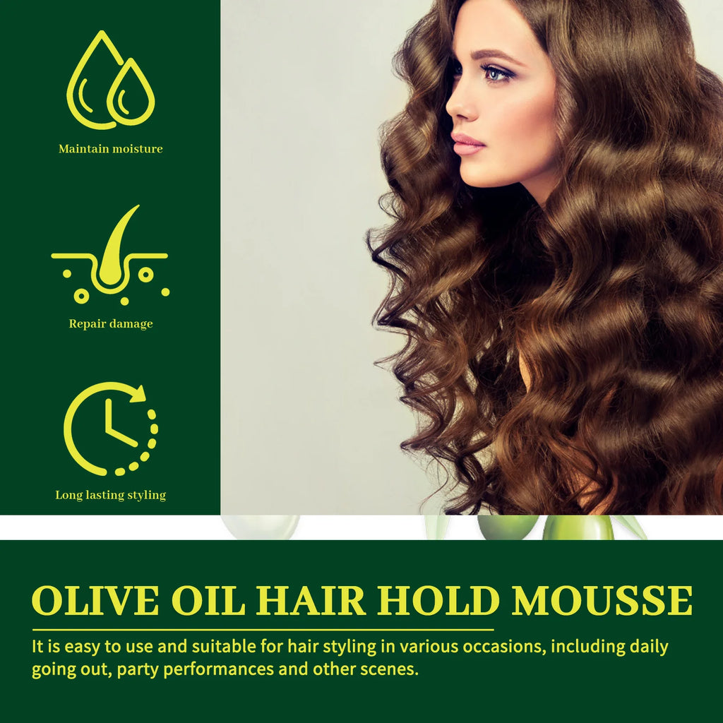 Olive Oil Hair Styling Mousse Long Lasting Reduces Frizz Prevents Breakage Maintains Curls