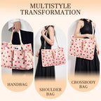 Tote Bag Cute Strawberry Patched Purse Women Fabric Large Capacity Purse Adjustable Shoulder