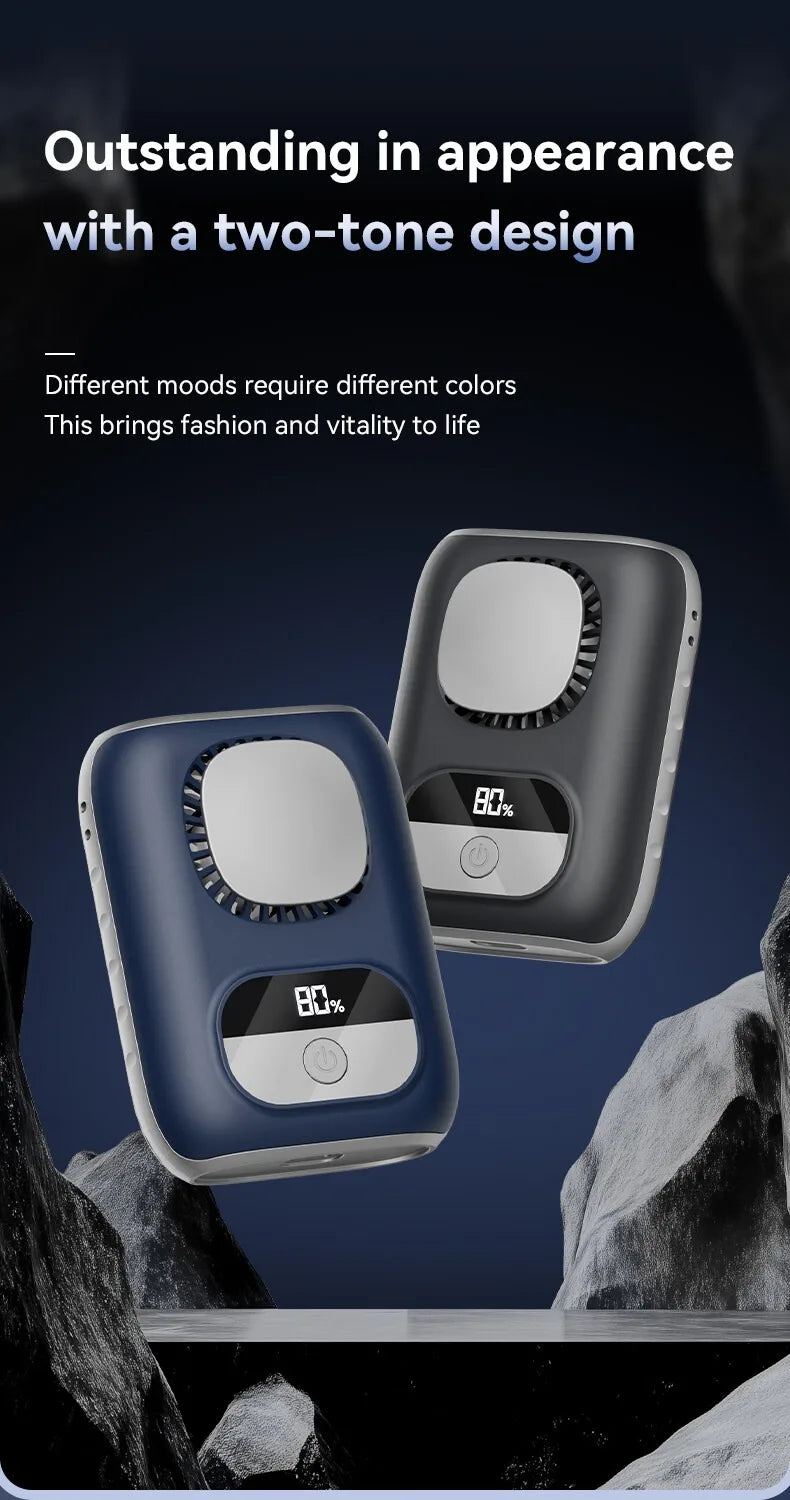 3CM Thin Tiny Portable Waist Fan 4000mAh Clip On Personal Neck Fan LED 12H 5 Speeds 10500RPM Strong Airflow with Lanyard