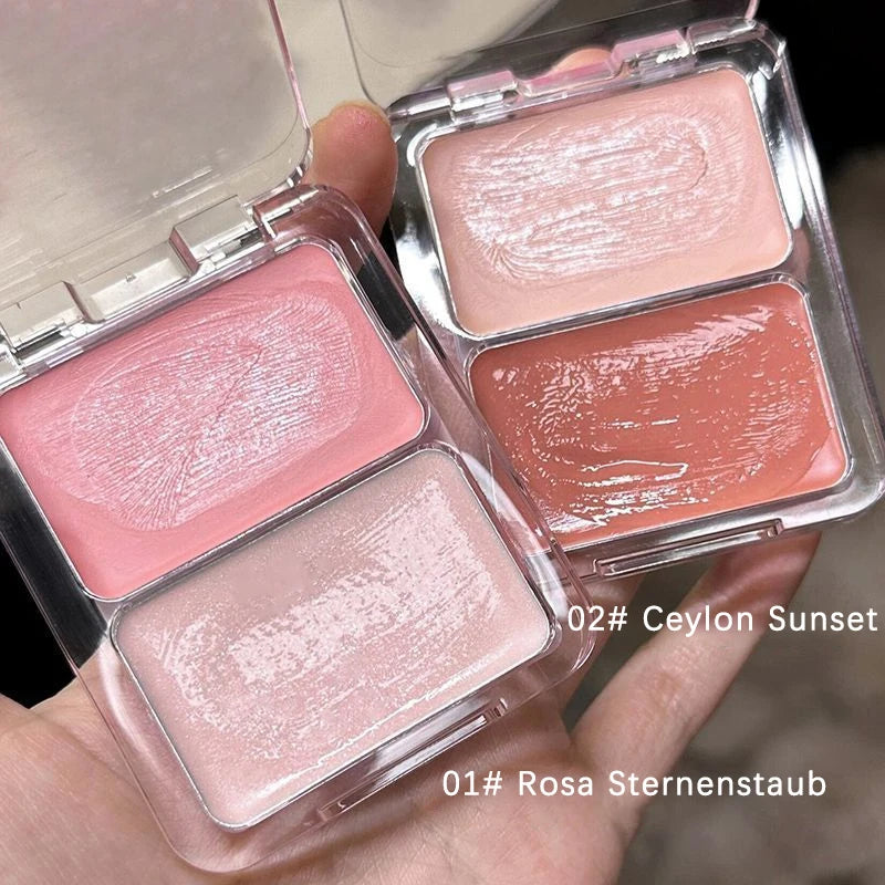 Two-Color Jelly Glow Blush pink apricot red rouge Korean cream texture brightening