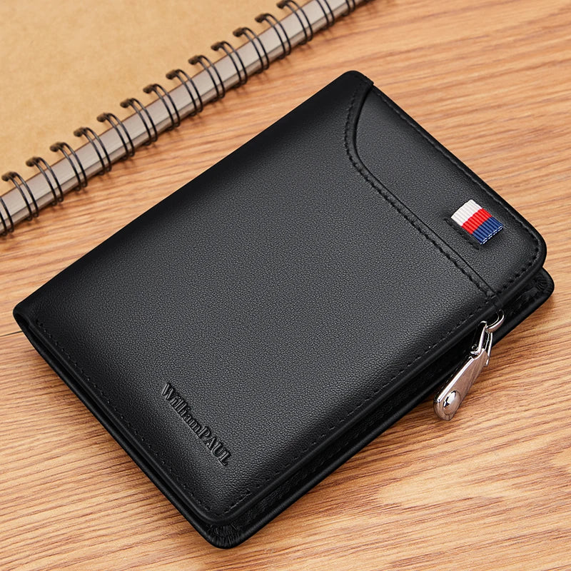 Genuine Leather Wallet Men's Business Card Holder Short Zipper