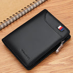 Genuine Leather Wallet Men's Business Card Holder Short Zipper