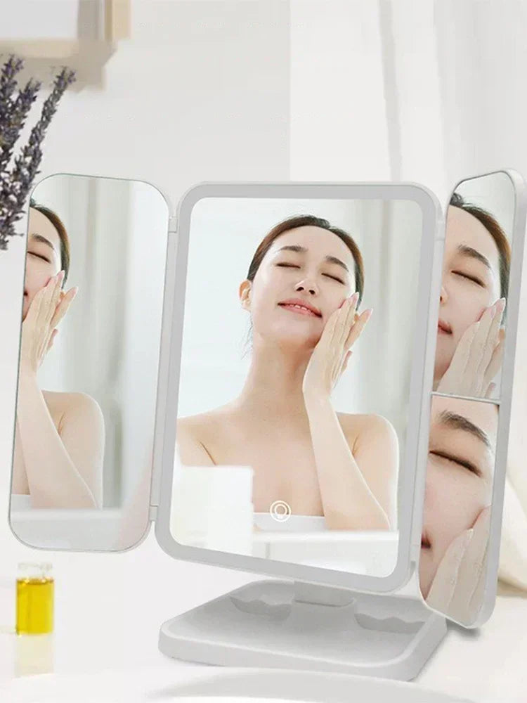 Trifold Makeup Mirror LED Lights Trifold