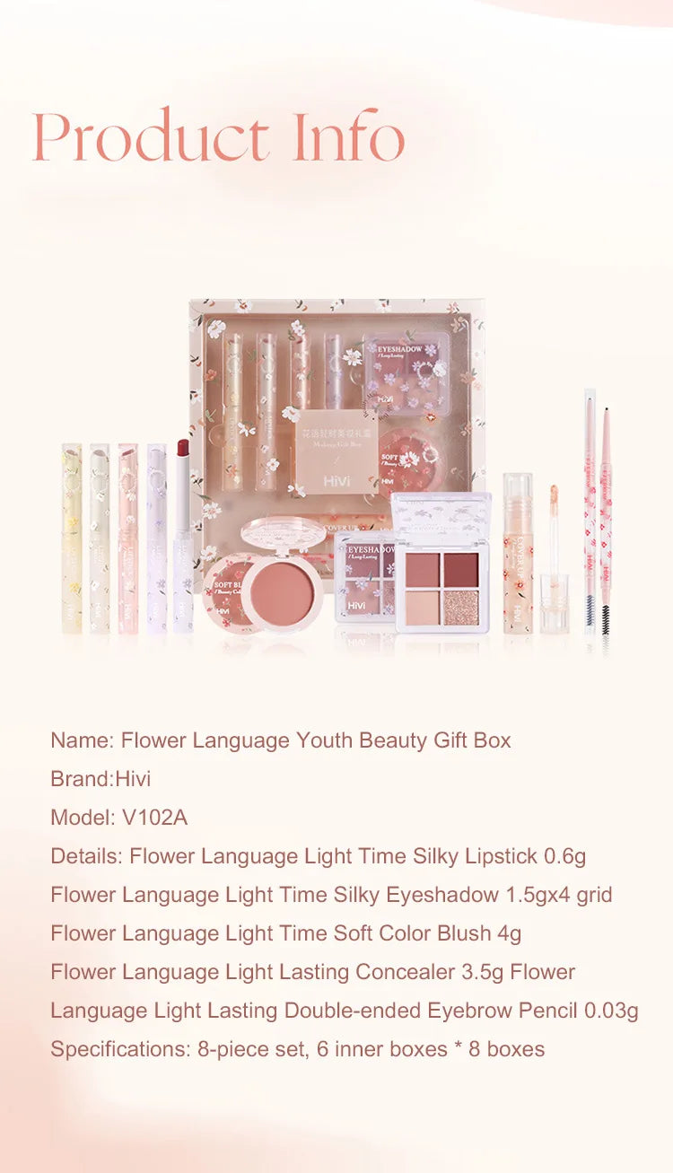 8-Piece Beauty Set with Lipstick Concealer Eyeshadow Eyebrow and Blush Makeup