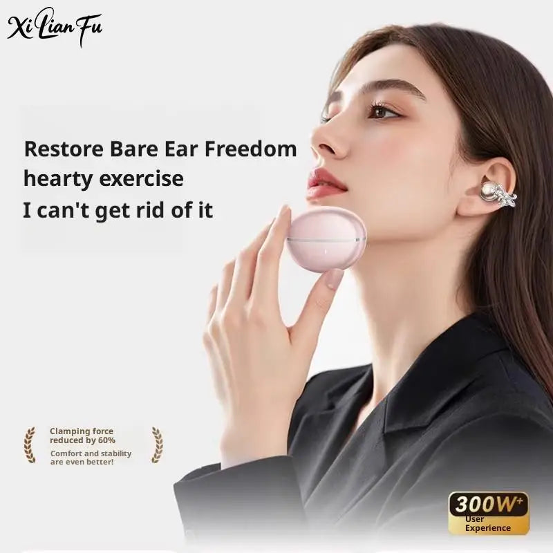 Clip-On Earbuds Wireless Bluetooth 5.4 Comfortable Open Ear Headphones with Aurora Earrings 50h Play Christmas Gifts
