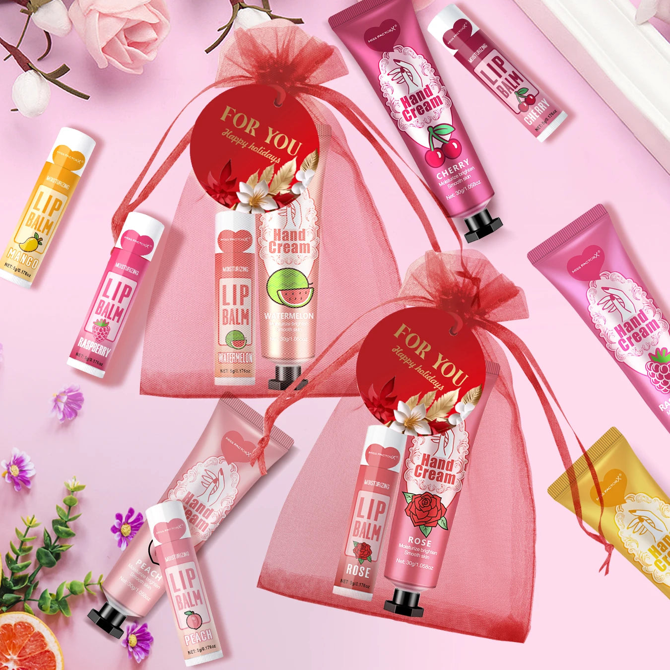 96pcs gift set hand cream and lip balm with thank you card and bag suitable for wedding ladies party