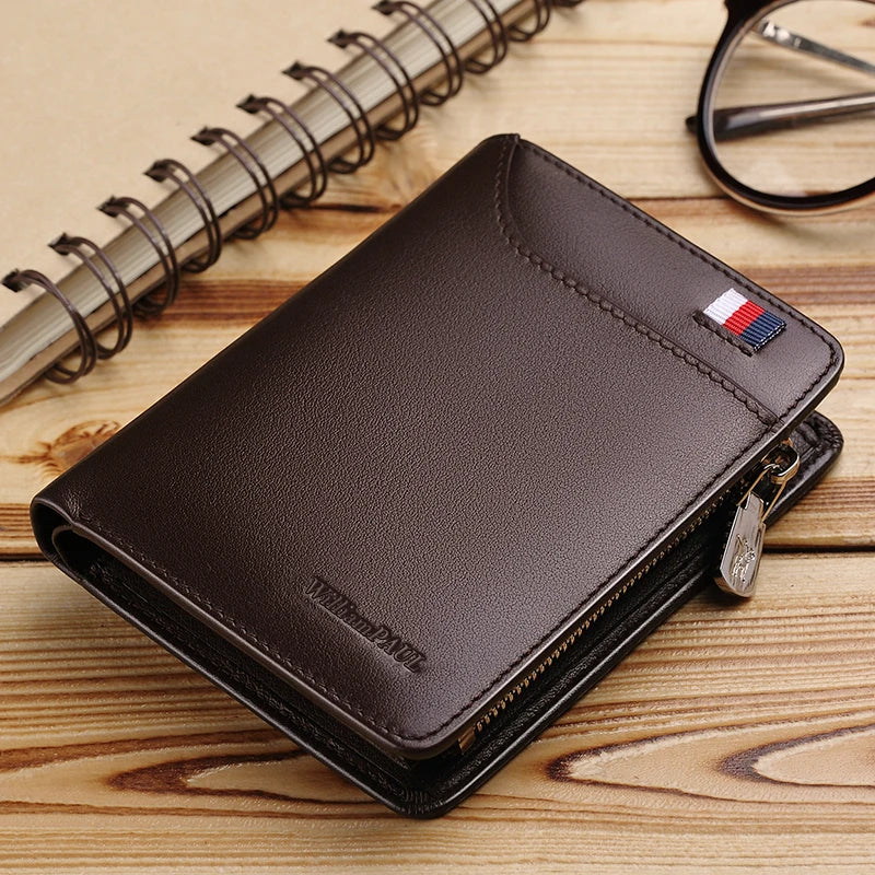 Genuine Leather Wallet Men's Business Card Holder Short Zipper