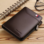 Genuine Leather Wallet Men's Business Card Holder Short Zipper