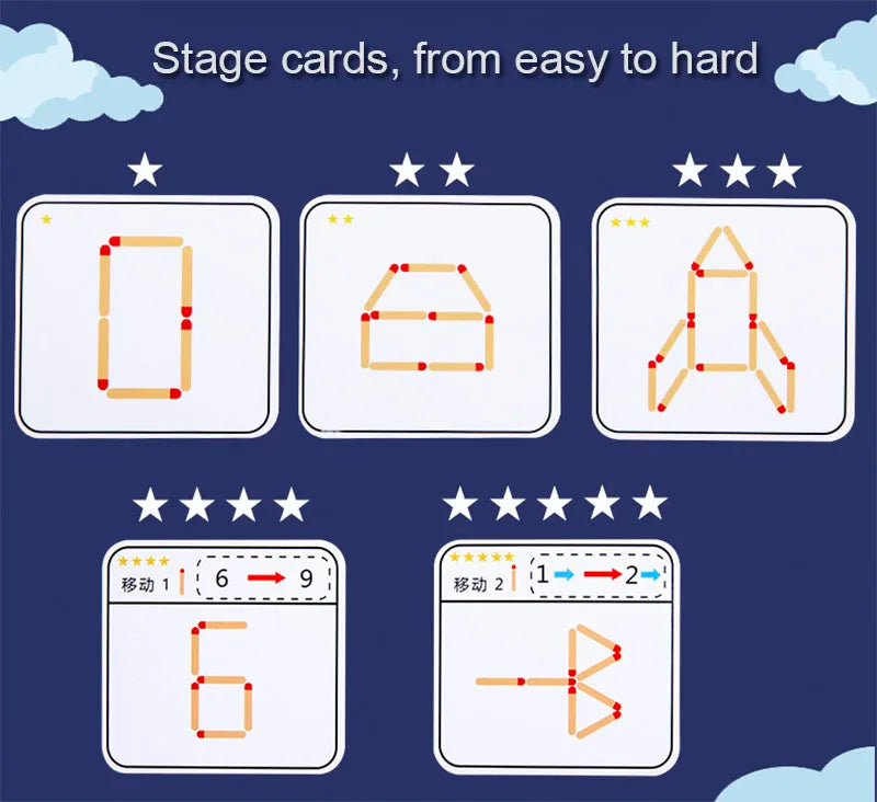 Montessori Matches Puzzles Game Wooden Toys Math Geometry Thinking Educational For Kids Logic