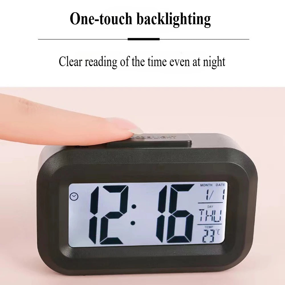 Alarm Clock Digital LED Electronic Backlight Snooze Calendar Home Office Desktop Screen Display Watch