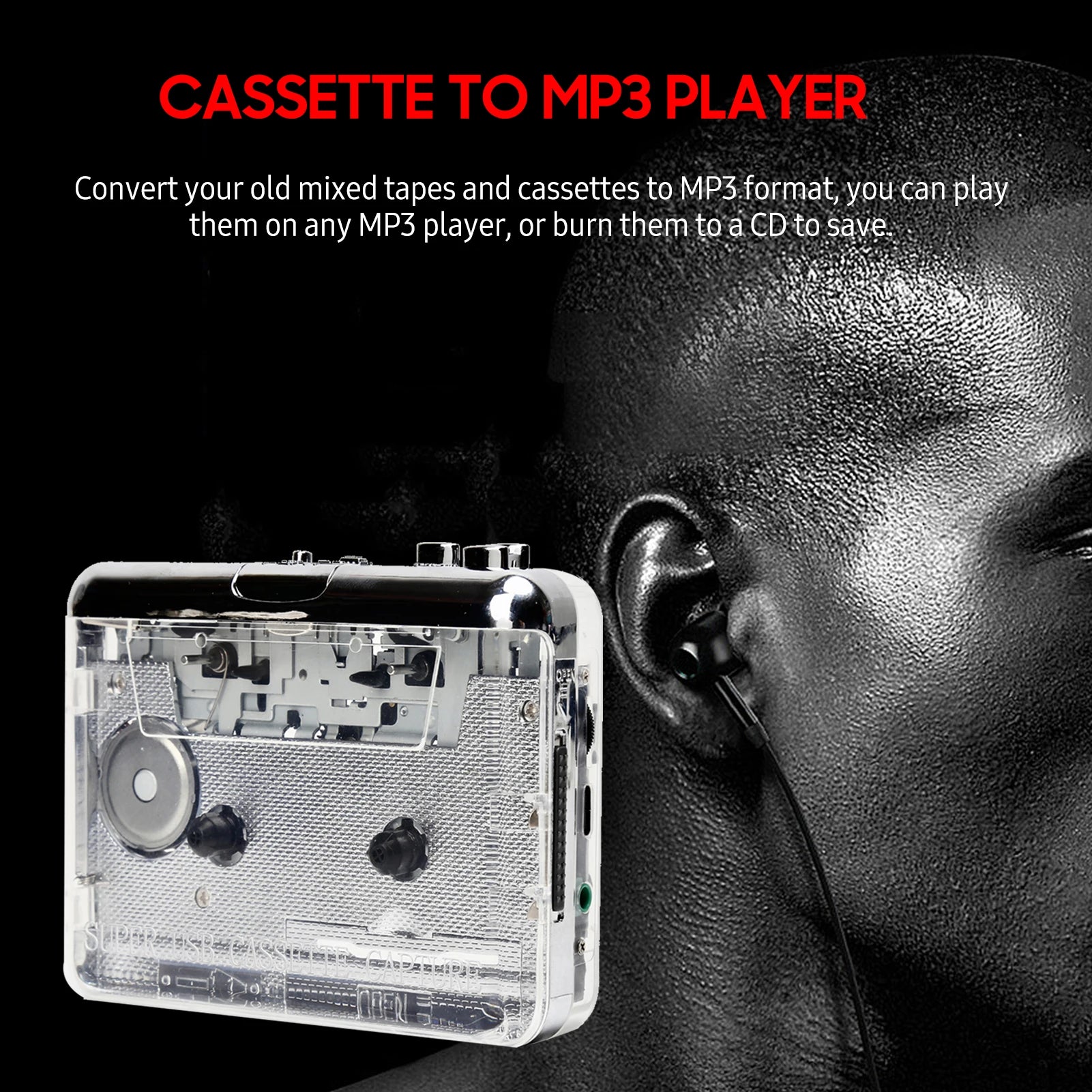 TON010 Cassette Player Portable Tape Recorder USB Cassette Capture To MP3 Format