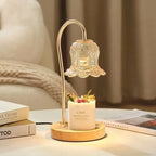 Candle Warmer Lamp 2 Bulbs Soft Brightness Ambiance Modern Glass Flower Wood Base