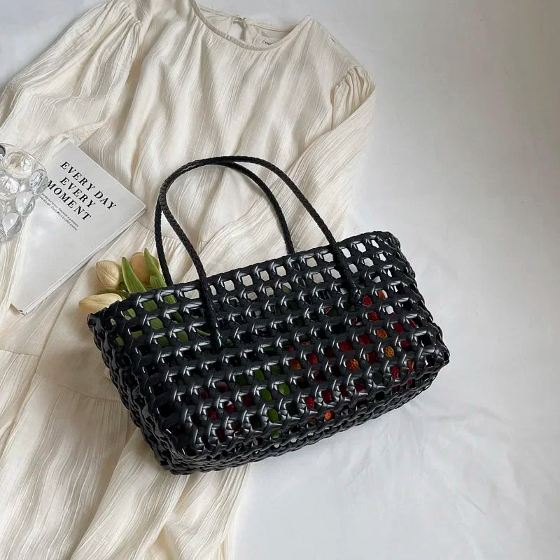 LEFTSIDE Small Solid Color Weave Tote Bags Shoulder Bag Handbags