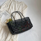 LEFTSIDE Small Solid Color Weave Tote Bags Shoulder Bag Handbags