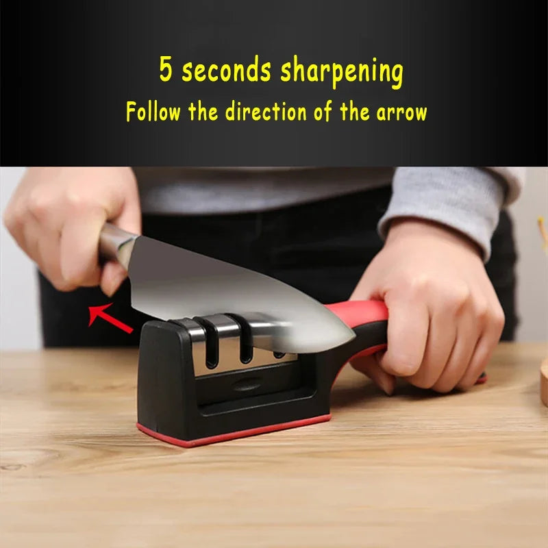 Knife Sharpener Handheld Multi-function 3 Stages Quick Sharpening Tool With Non-slip Base Kitchen Accessories