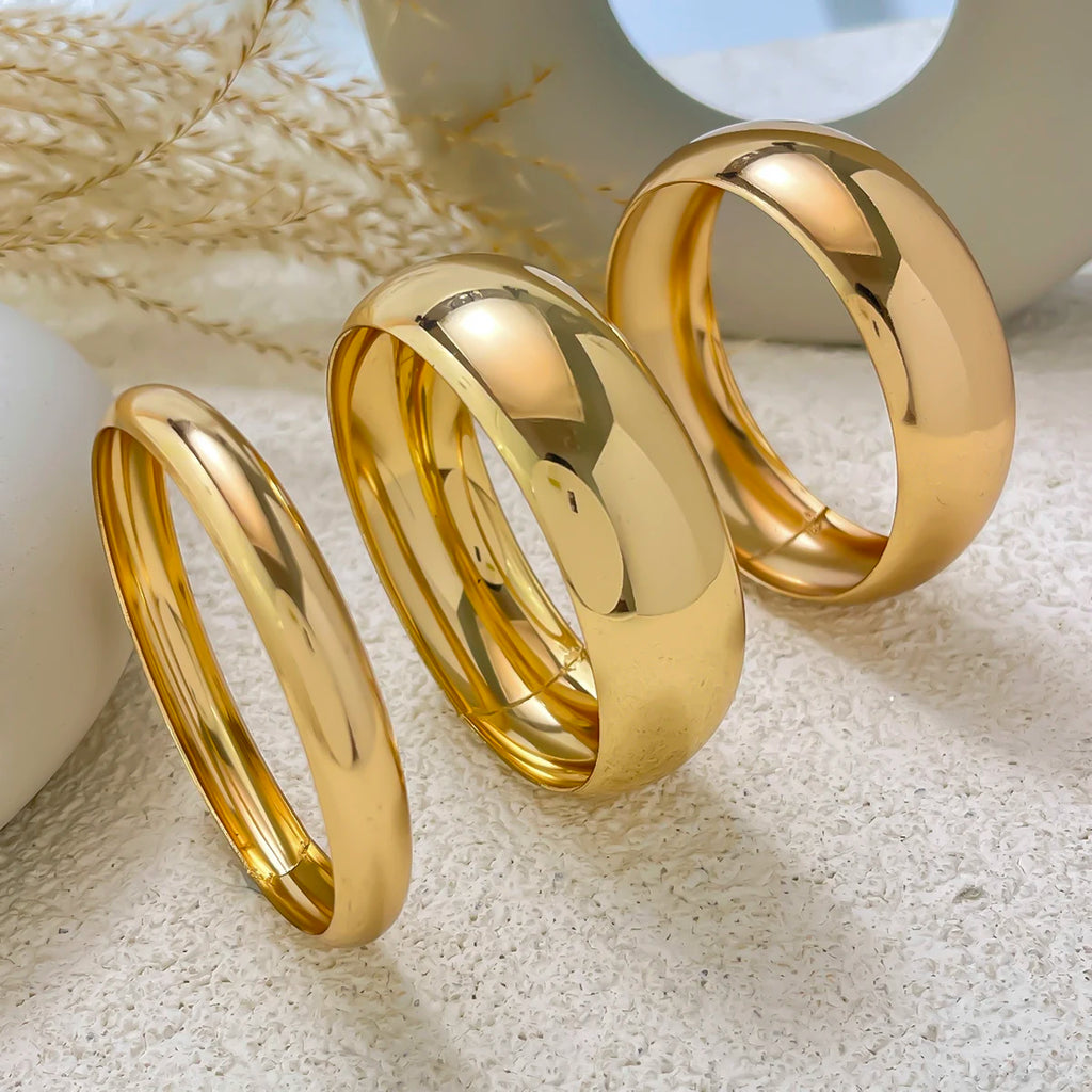 KunJoe 3Pcs Set Smooth Round Big Bangles Punk Heavy Metal 6.5cm Wide Bracelets