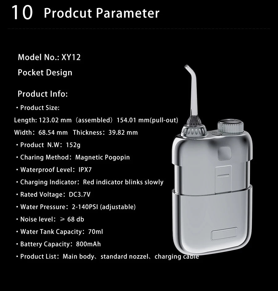 YUESI Portable Water Flosser Travel Mini Dental Irrigator 2 Nozzles 4 Modes Continuous Flow Plaque Busting Teeth Cleaning