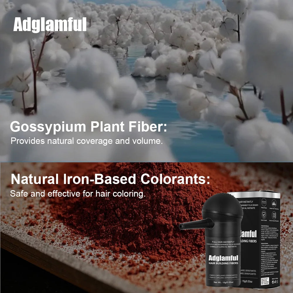 "Adglamful Hair Fiber Kit 15g Unisex Adds Volume Conceals Thinning Fills Hairline