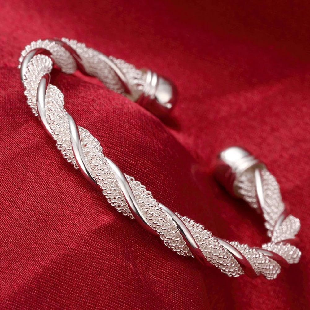 Trendy 925 Sterling Silver Bracelet Fashion Jewelry Adjustment Cuff