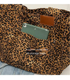 Oversized Leopard Print Shoulder Bag Women Canvas Large Capacity Shopping Tote