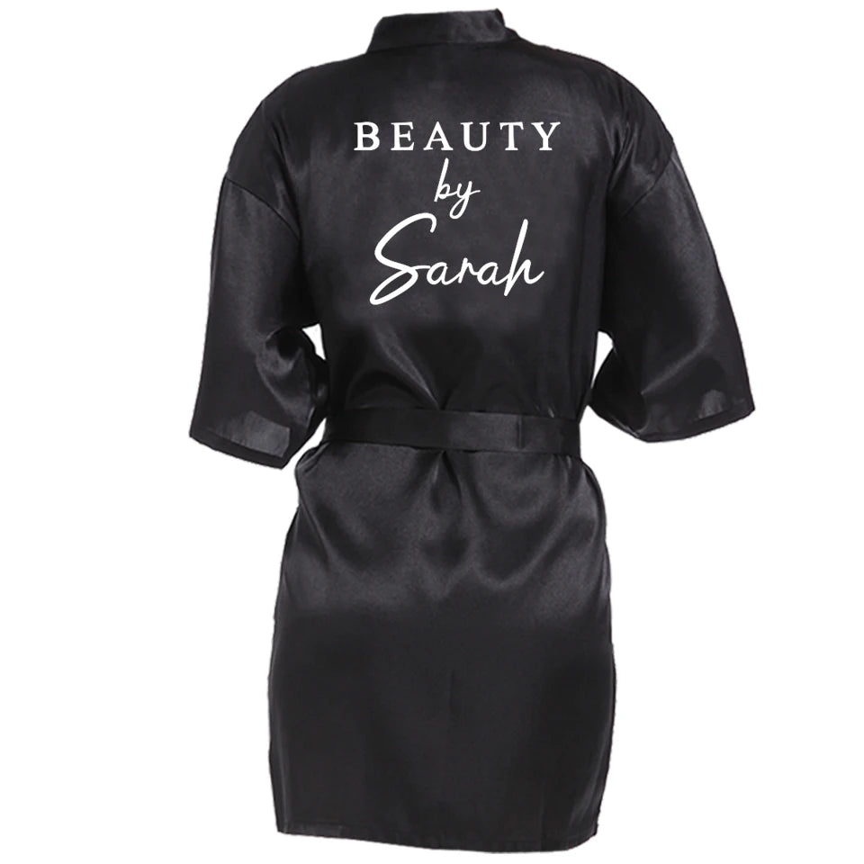 Customized Name Date Wedding Bathrobe Faux Silk Bridal Robe Bridesmaid